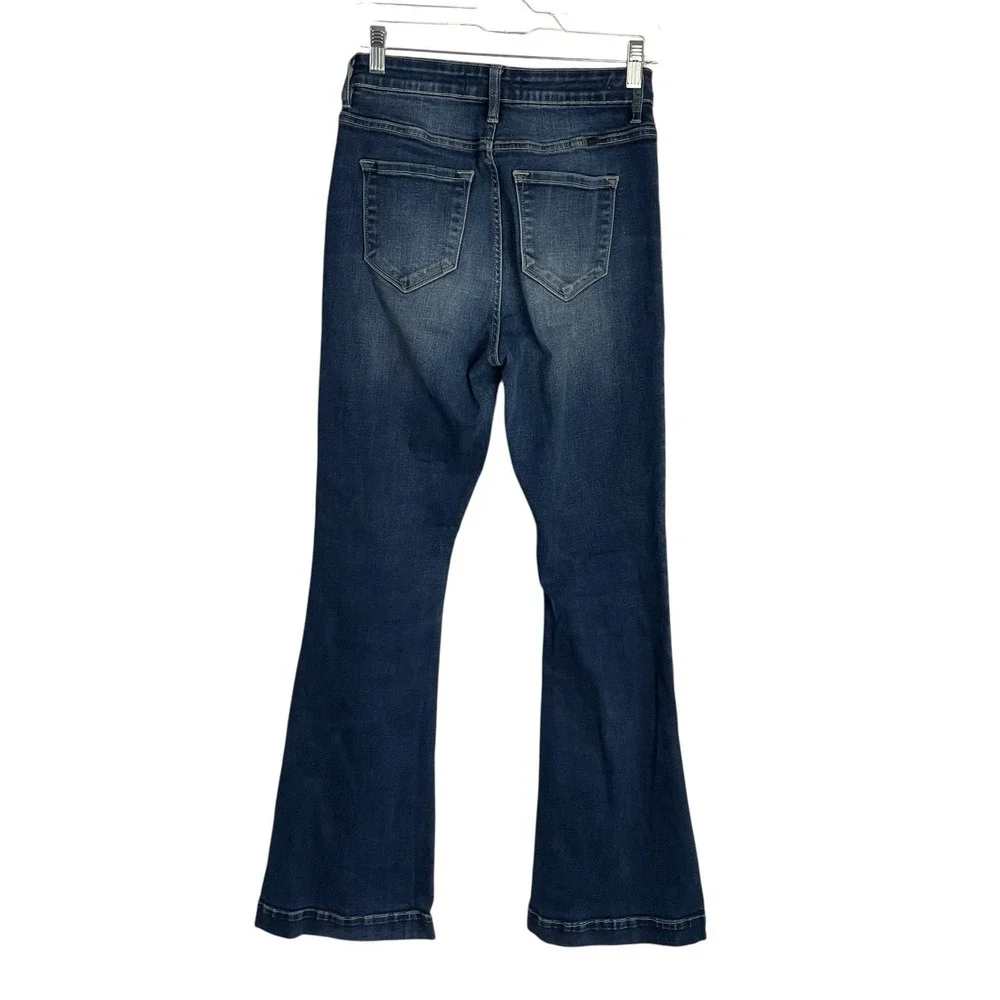 Kancan Womens Exposed Button Fly Jeans Sz 9/28 Blue Curvy Flare Hi Rise Stretch‎